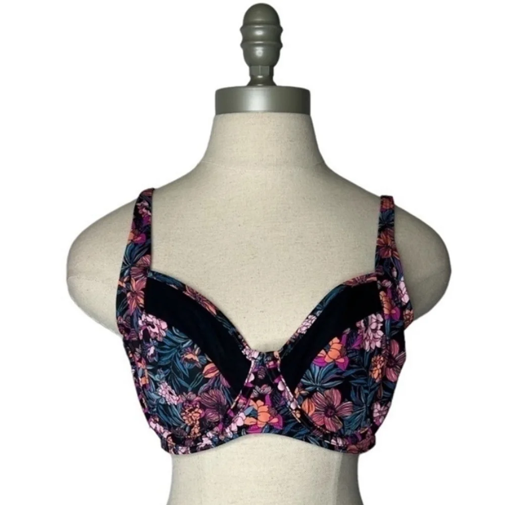 Venus Nova Mesh Underwire Top Hawaiian Hottie Black Floral Print Size 38B